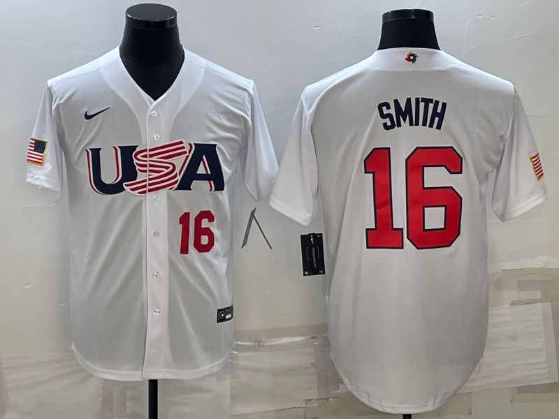 Men 2023 World Cub USA 16 Smith White Nike MLB Jersey6